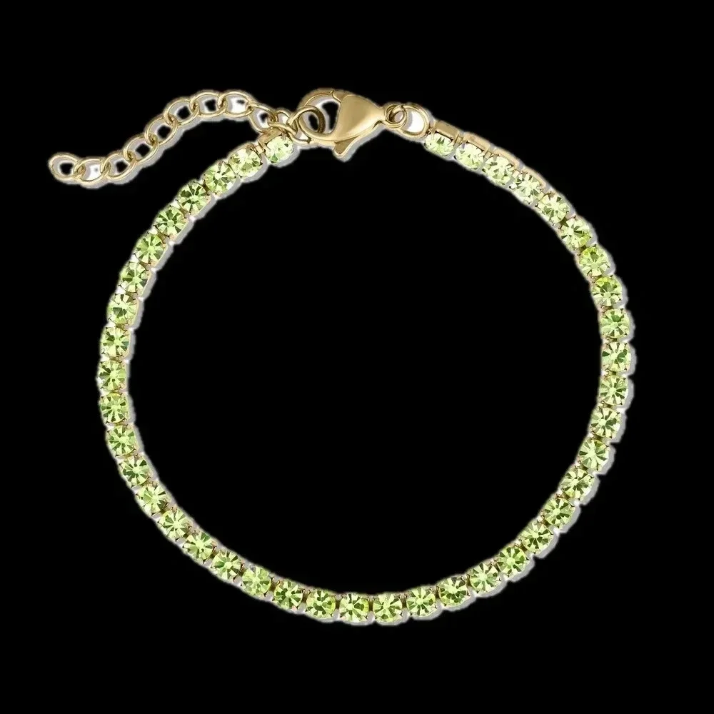 Green Peridot CZ 18K Gold Stainless Steel Tennis Bracelet August Birthstone - Picture 5 of 7